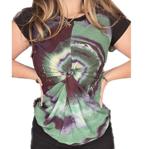 Vera Wang Tie-Dye Sheer Combo Illusion Top | Size S - Picture 2 of 2